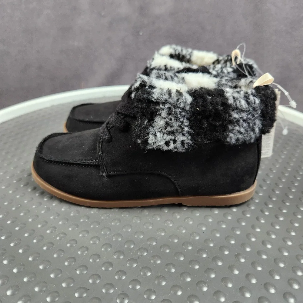 Gap Kids Moccasin Boot Boys Size 11 Black‎ Faux Suede Plaid Cuff Lined